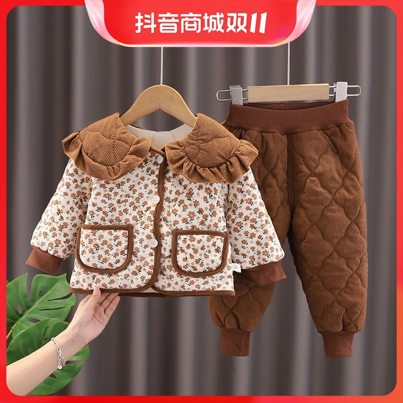 【小扬哥推荐】女童加棉套装秋冬装女宝宝衣服冬天婴儿童棉衣两件
