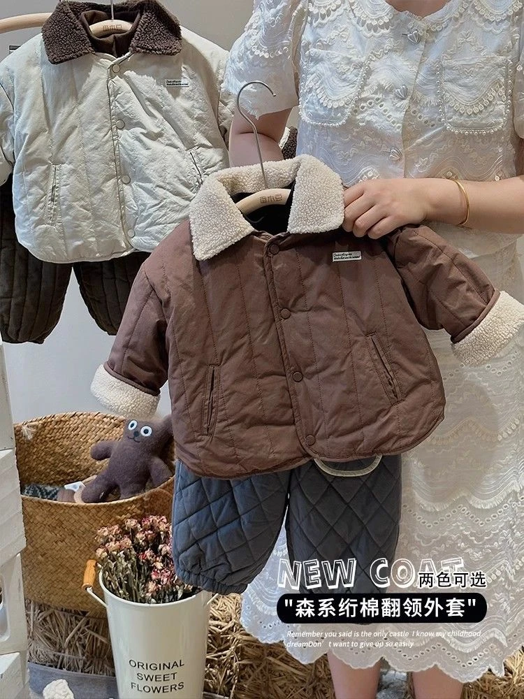 【冬季大促】年货~高品质~韩版儿童夹棉加厚翻领棉袄大衣男童宝宝