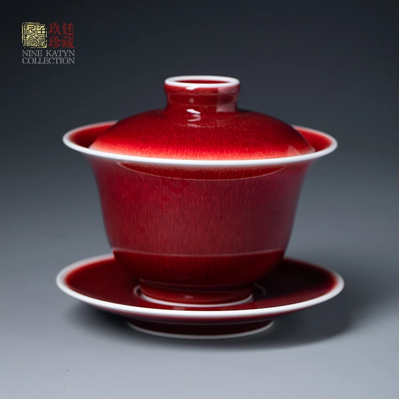 景德镇盖碗手工陶瓷郎红三才盖碗防烫功夫茶具高档泡茶碗瓷器精品