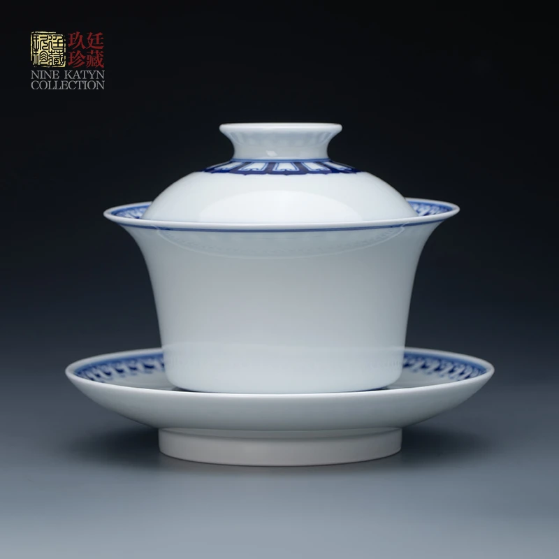 景德镇盖碗全手工手绘青花瓷三才盖碗高档功夫茶具泡茶碗个人茶具