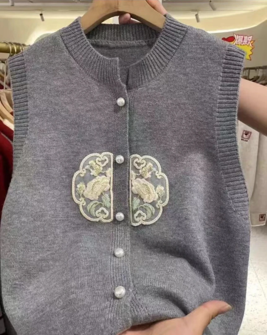 2024春装新款国风百搭圆领时尚针织休闲女士马甲背心