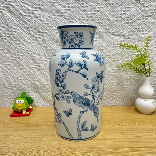 中式青花陶瓷花瓶中式客厅插花花器玄关餐桌复古装饰品新中式摆件