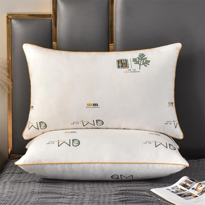 【到手2只】买一送一艾草羽丝棉枕芯酒店枕头宿舍软丝绒48*74cm成人