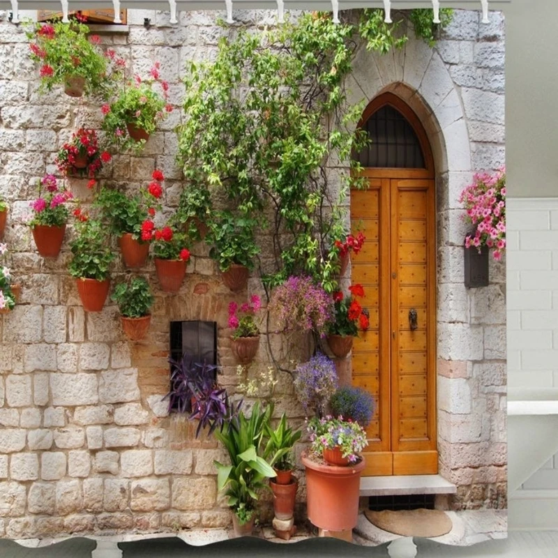 加厚花墙数码印花涤纶布浴帘防水防霉底部增加铅线增重出口品质