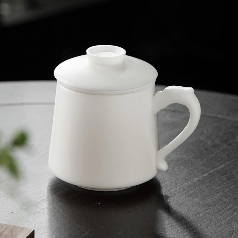 冰种玉瓷办公杯德化白瓷茶水分离泡茶杯带盖过滤商务高档大容量