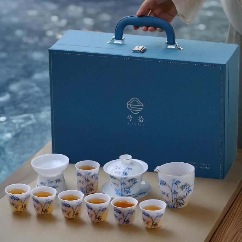 德化冰种玉瓷功夫茶具套装家用会客泡茶盖碗茶杯高档轻奢礼盒礼品