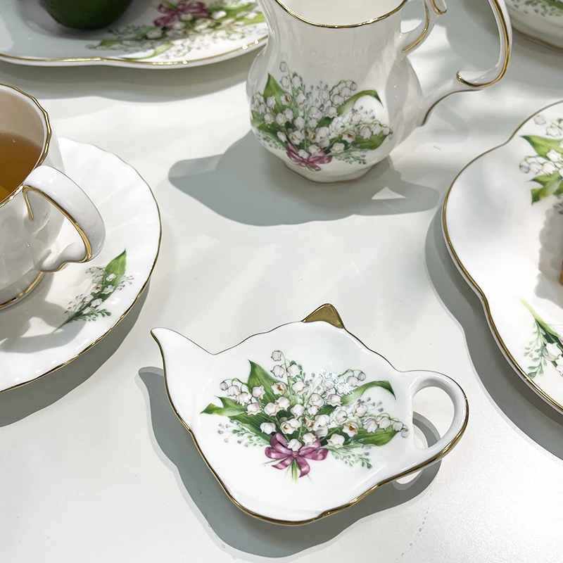 遇见查里 铃兰骨瓷茶壶造型茶包碟叉勺托