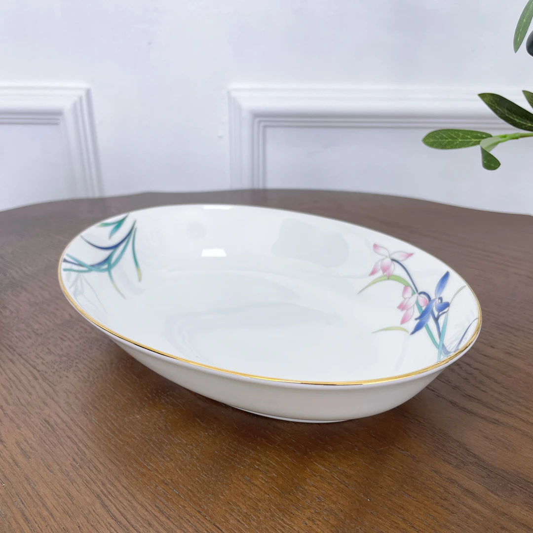 遇见茶里  幽兰秘境骨瓷椭圆深汤菜盘甜品沙拉盘