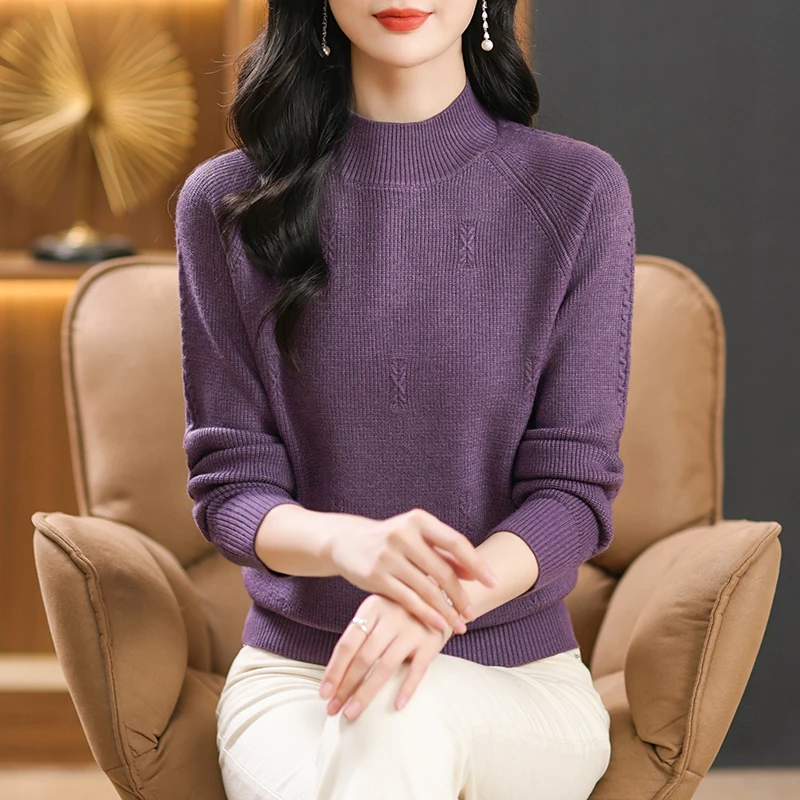 秋冬洋气半高领针织毛衣女士百搭宽松加厚套头内搭上衣红色打底衫