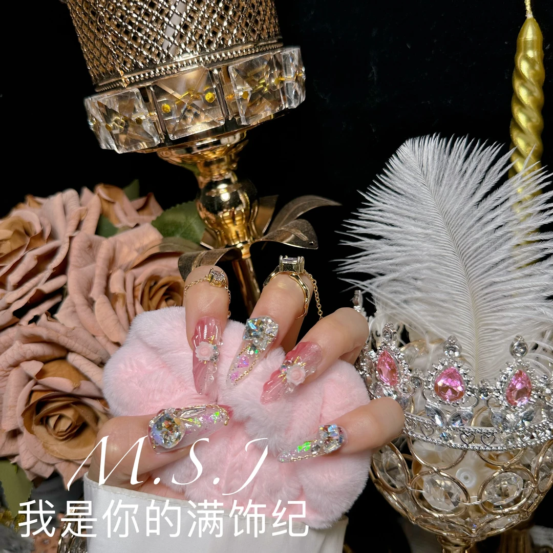 满饰纪|M780「显白蔷薇」轻奢钻饰网红穿戴甲手工美甲纯欲甲片超闪