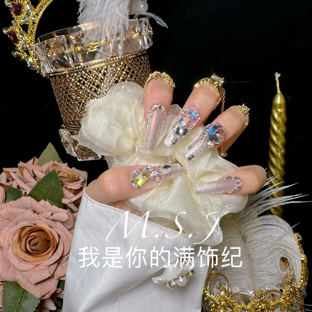 满饰纪|M795「一见钟情」轻奢钻饰网红穿戴甲手工美甲纯欲甲片超闪