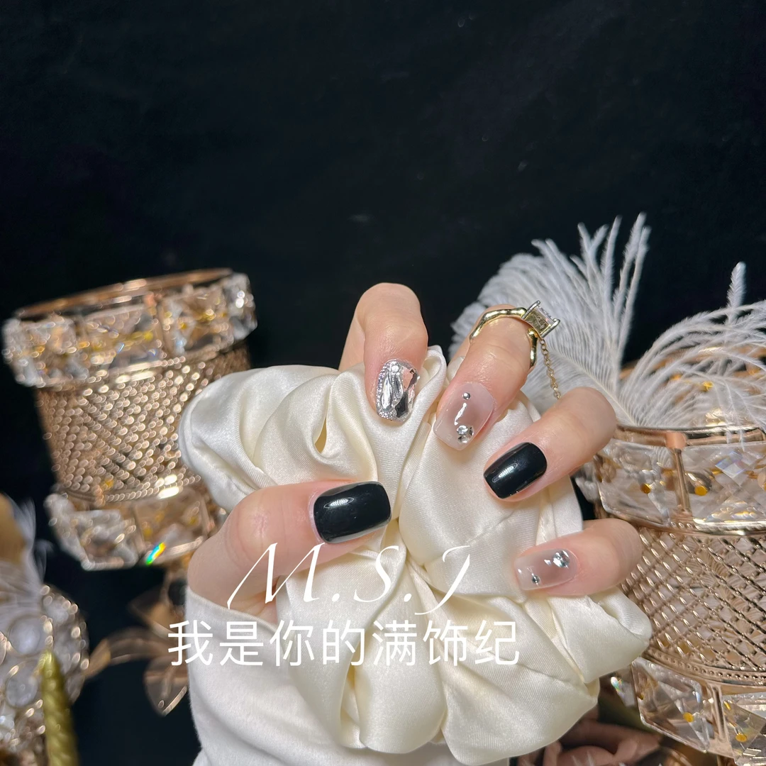 「黑金」轻奢钻饰超闪穿戴甲手工穿戴甲堆堆钻