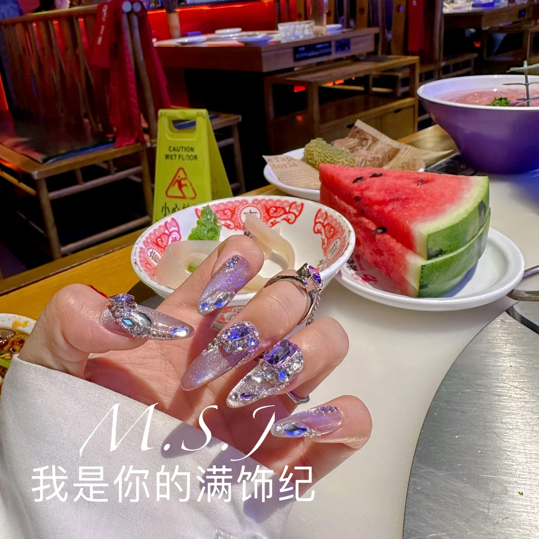 满饰纪|M845「紫藤舞」奢钻饰网红穿戴甲手工美甲纯欲纯色纯手工