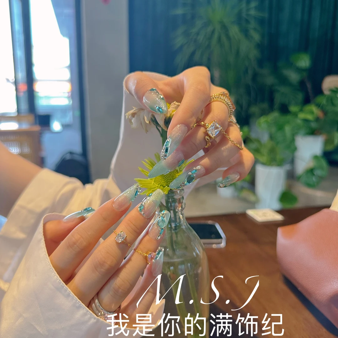 满饰纪|M648「青漪」轻奢钻饰网红穿戴甲手工美甲纯欲甲片冰透夏日
