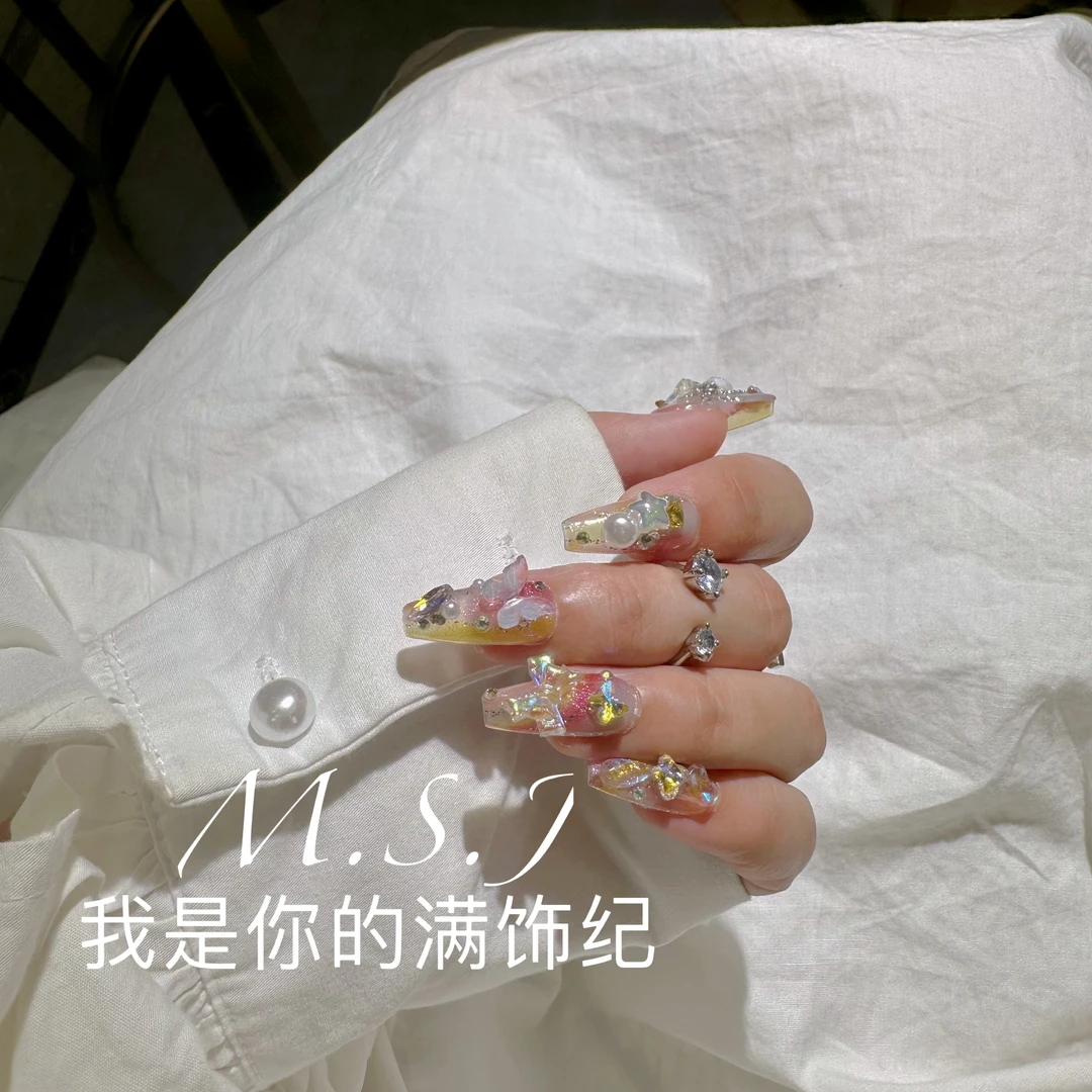 满饰纪|M821「彩虹」奢钻饰网红穿戴甲手工美甲纯欲冰透甲片指