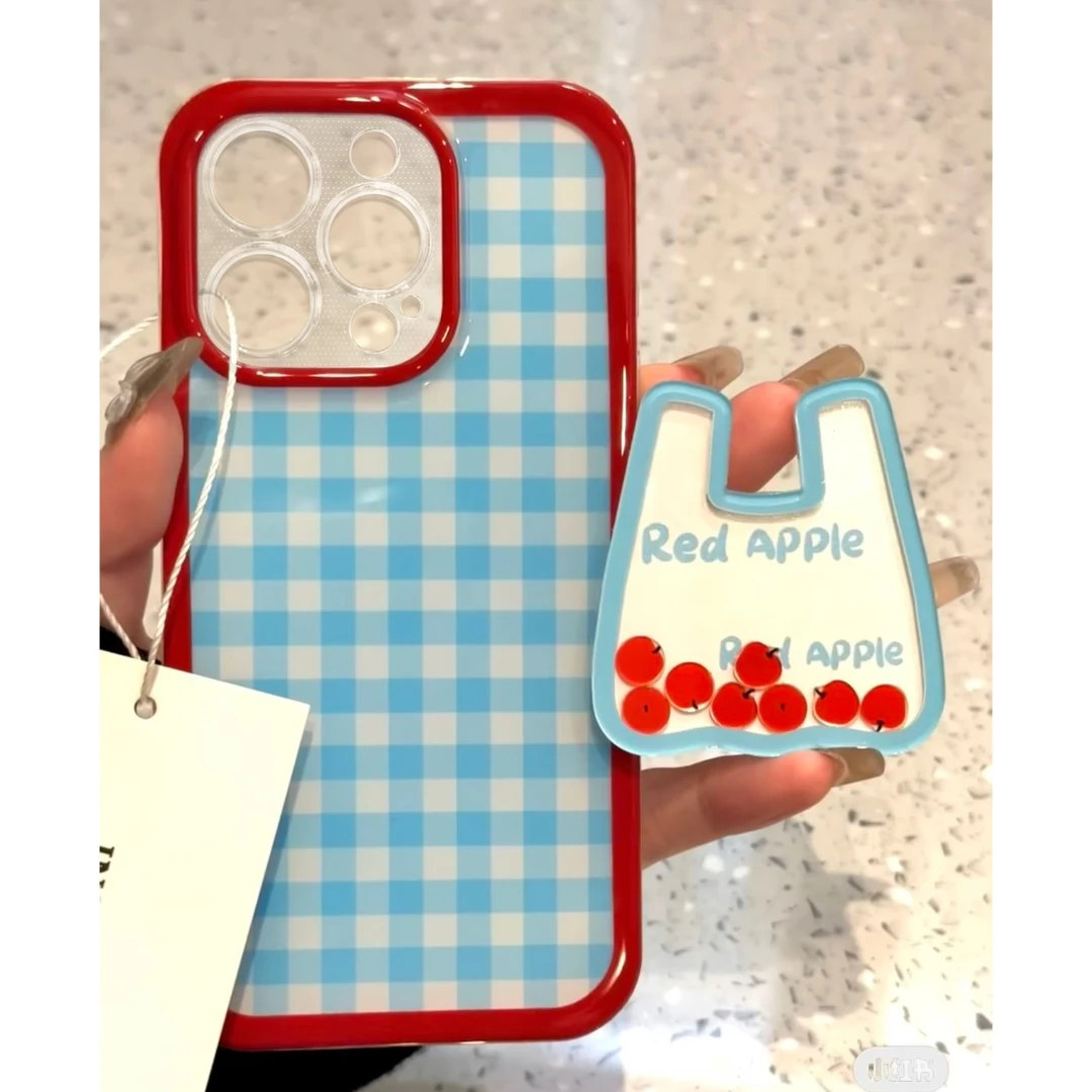 奥菲顿蓝格纹苹果购物支架适用iphone16手机壳小米vivo华为oppo套