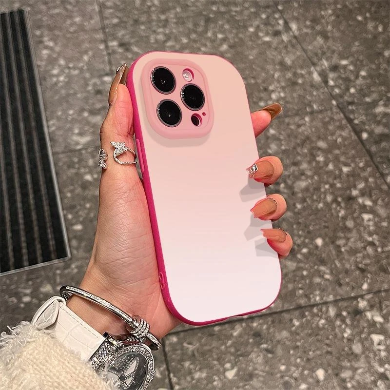 晕染渐变粉红适用iPhone16/15pro精孔胖墩手机壳12苹果13防摔保护