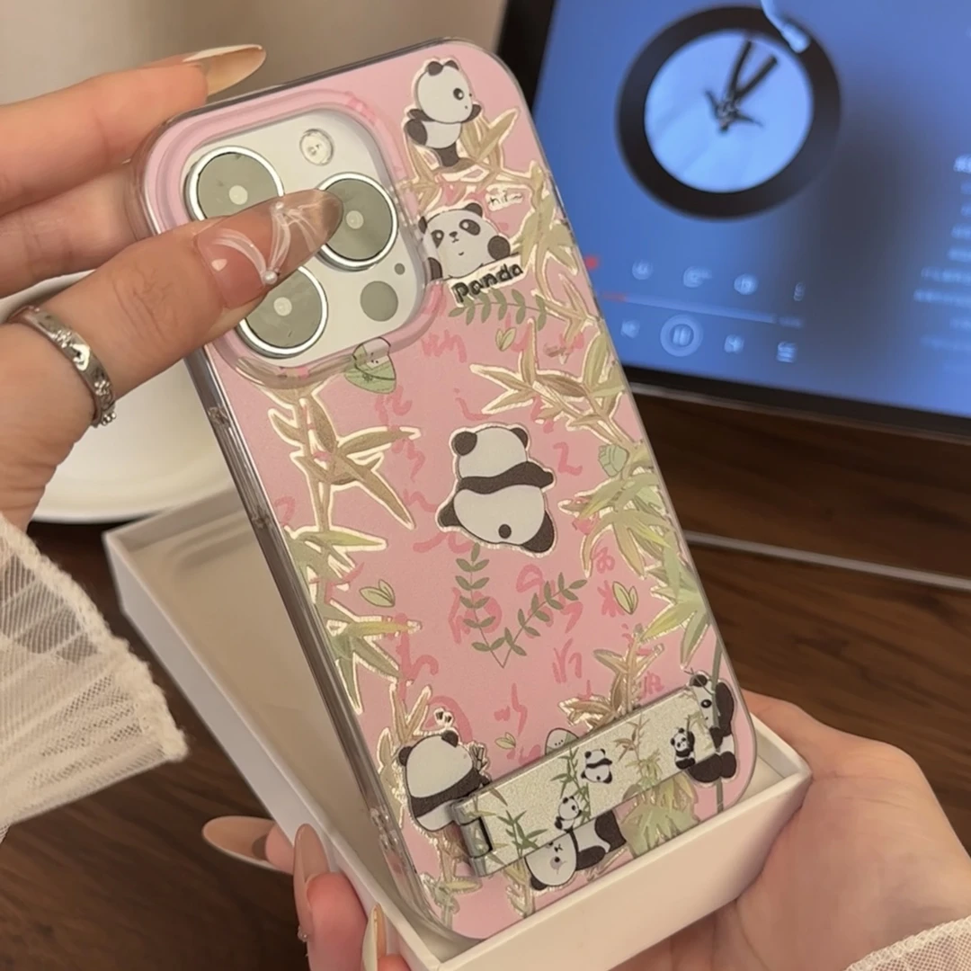 奥菲顿粉底竹林熊猫适用iPhone15/14羽纱手机壳华为viv小米oppo套