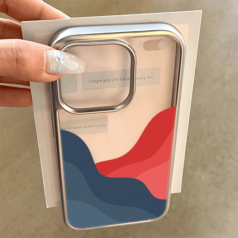 奥菲顿红蓝艺术撞色适用iPhone15promax电镀手机壳苹果14/13/12套