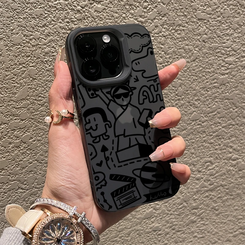 搞怪线条涂鸦适用iPhone15/14promax手机壳11苹果13/12防摔xs套xr