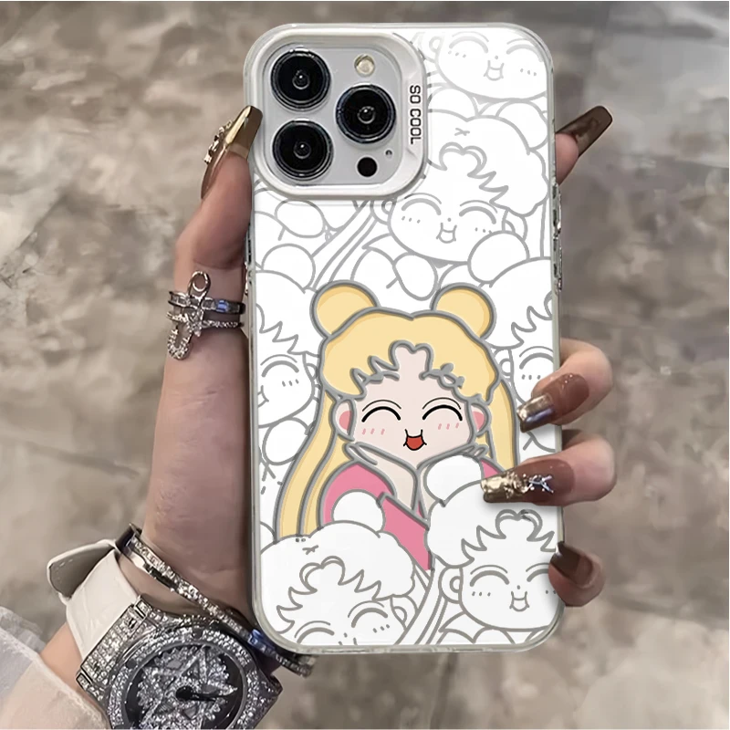 满屏线条美少女适用iphone15/13苹果14pro手机壳华为vivo小米oppo