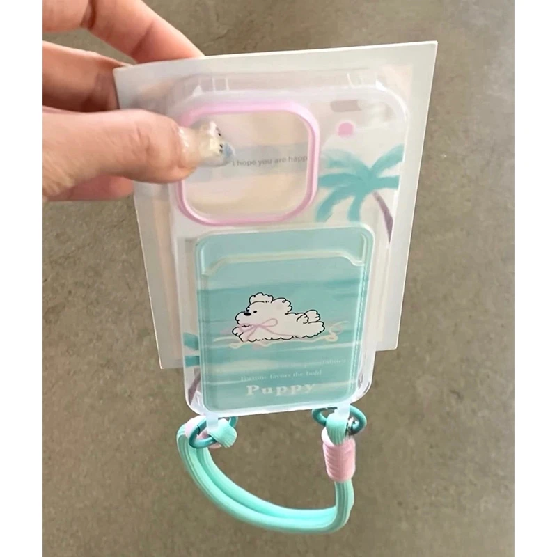 奥菲顿夏日椰树小狗适用iPhone15/14promax挂绳卡包手机壳苹果13