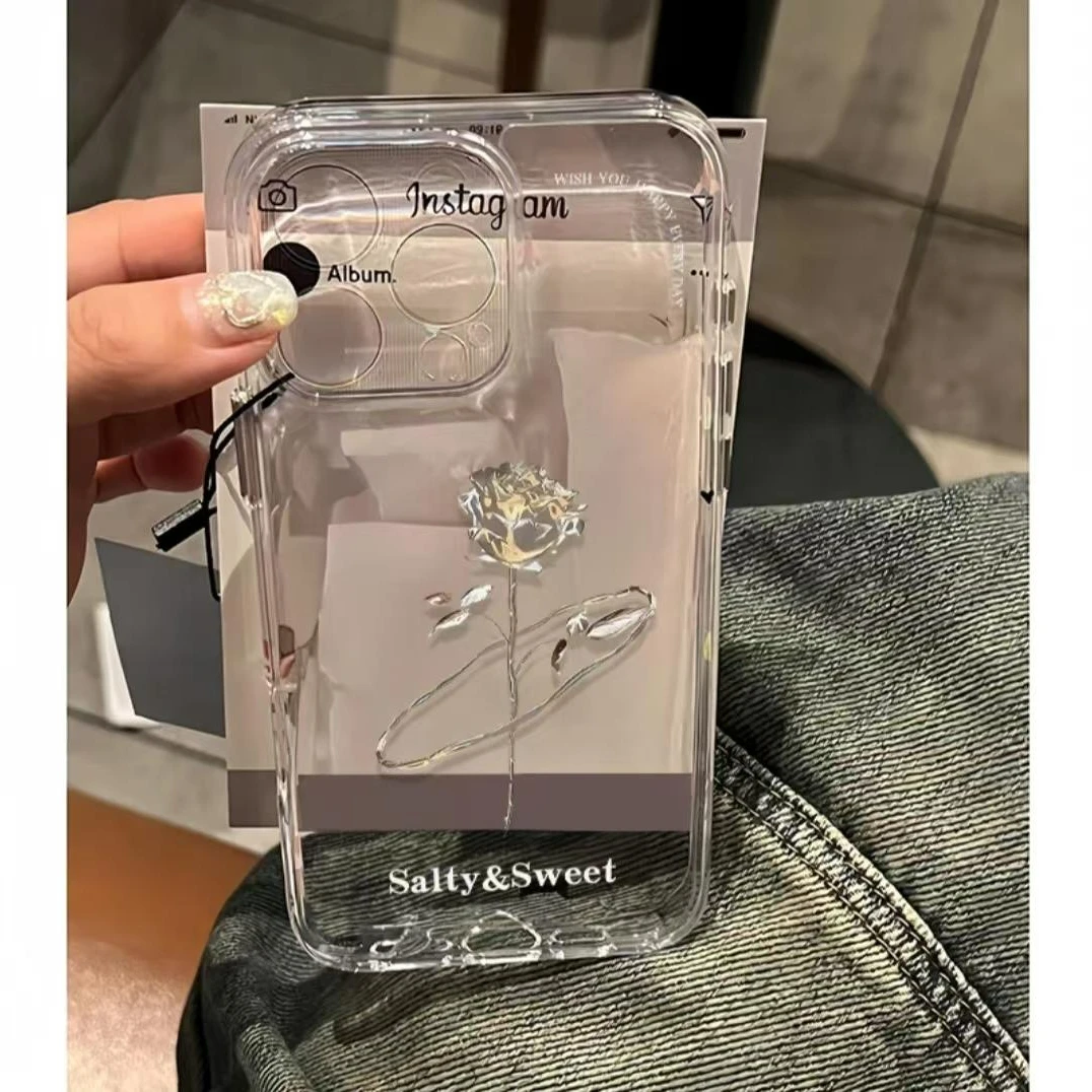 奥菲顿ins轻奢银玫瑰适用iPhone16手机壳15苹果华为viv小米oppo套