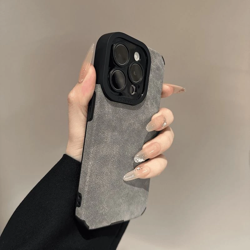 奥菲顿ins小众灰色瞳眼适用iPhone16/15pro翻毛皮12手机壳14/13套
