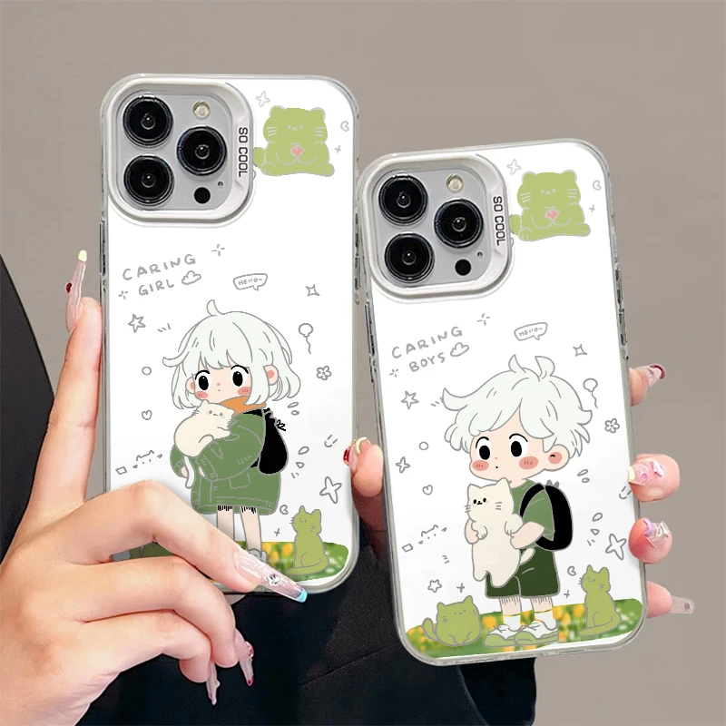 奥菲顿白底抱猫女孩适用iphone15/13苹果手机壳14华为viv小米oppo