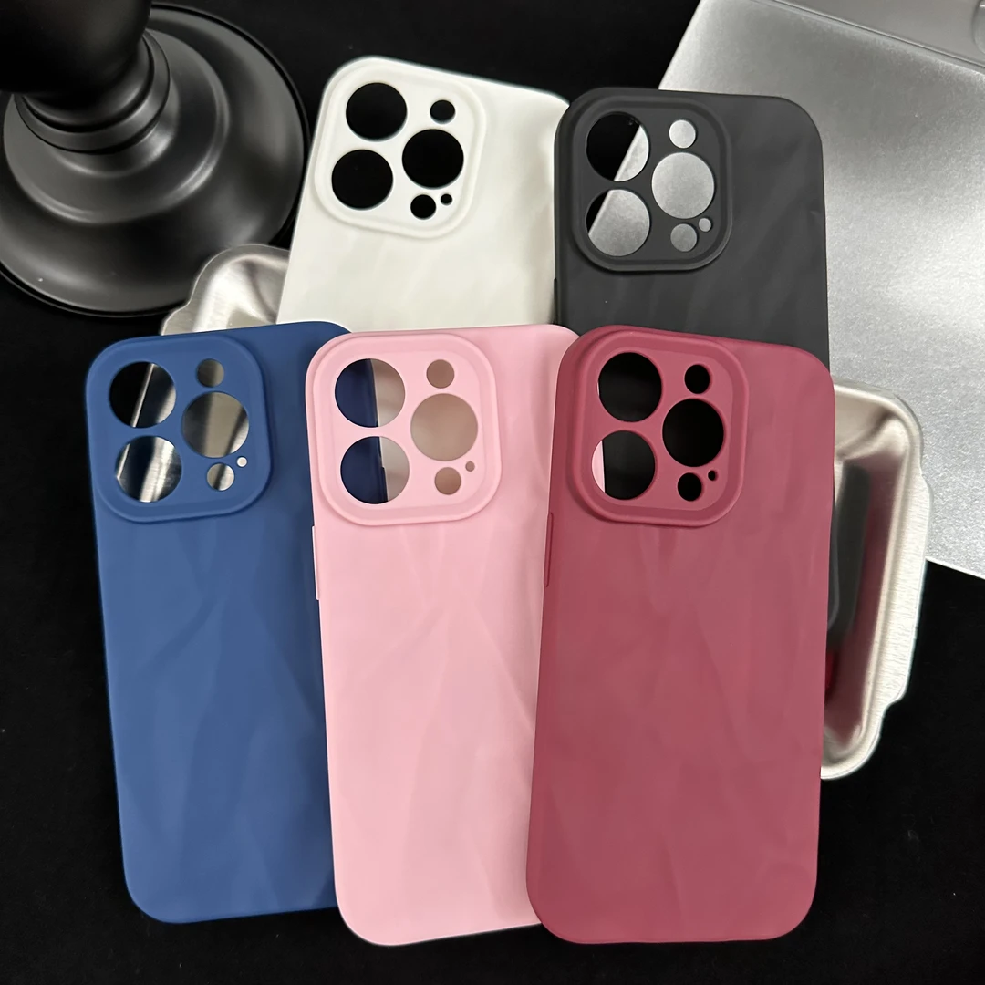 JIANGZI简约ins纯色褶皱适用苹果15/14PRo手机壳iPhone13P软12/11