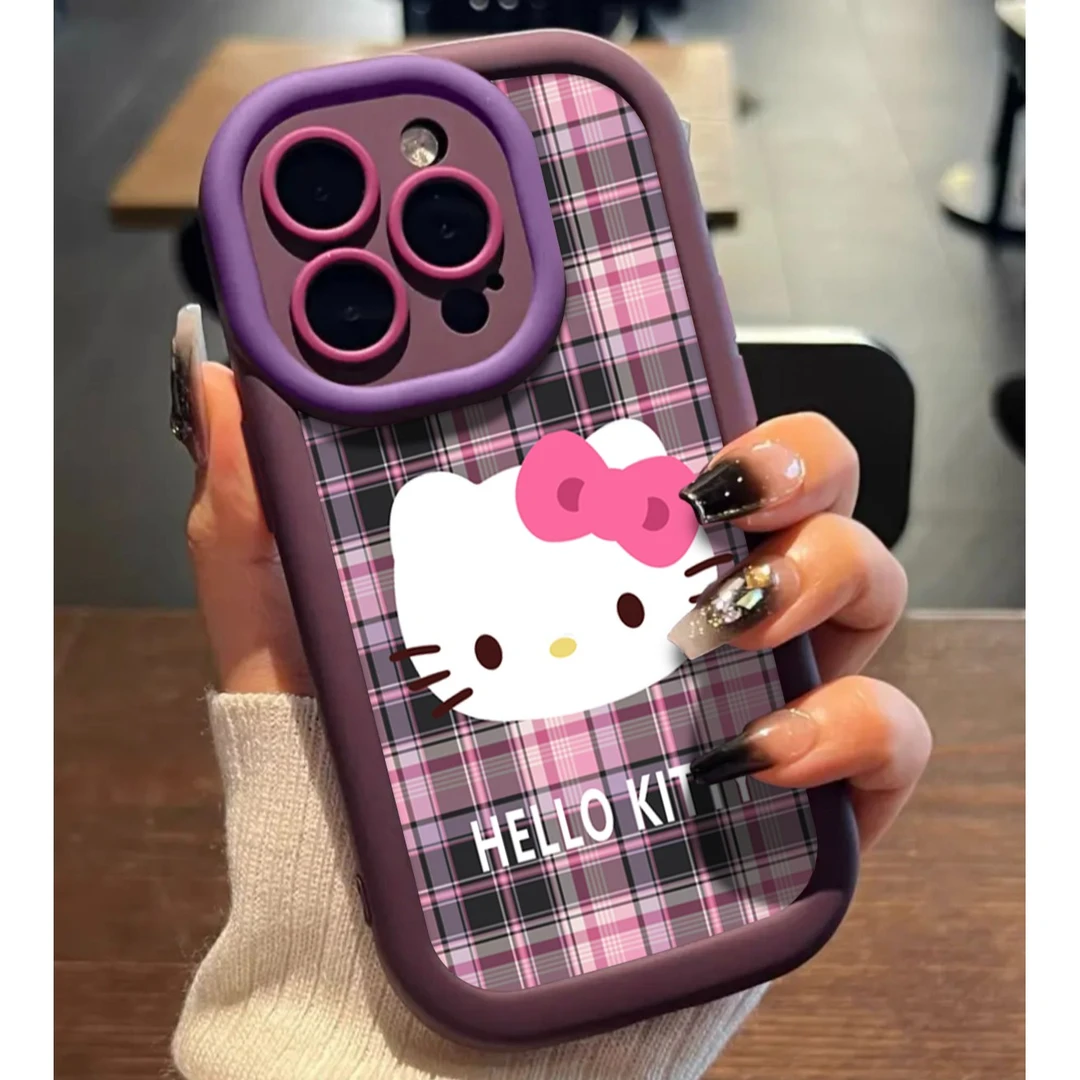 奥菲顿ins粉格纹凯蒂iPhone15/14promax手机壳苹果13/12/11软套潮