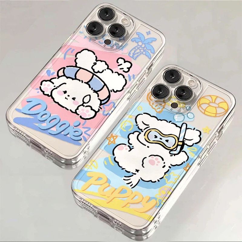 情侣游泳小狗iphone15/13苹果14/12手机壳华为vivo小米oppo软11套