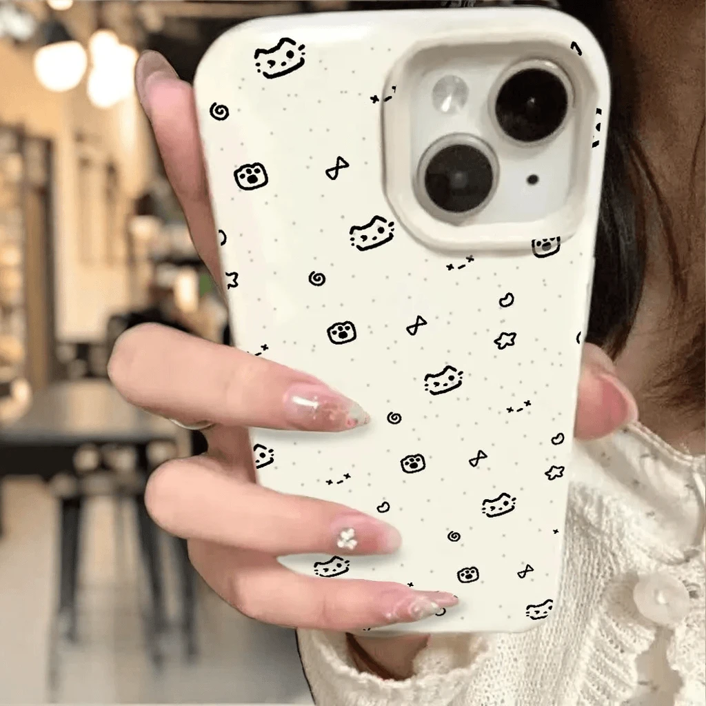 奥菲顿涂鸦小星星猫咪适用iPhone16/15小麦手机壳苹果14/13/12套