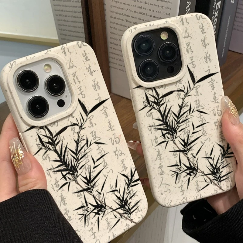 ins国风墨竹iPhone14promax小麦手机壳苹果13/12/11全包xr软套xs
