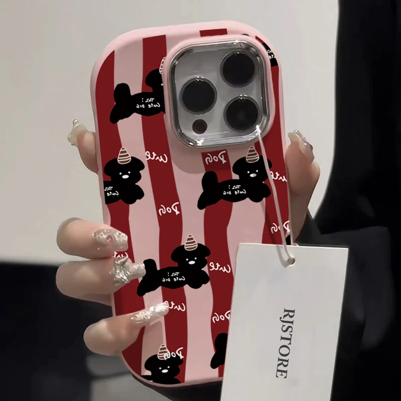 仙朵红条纹黑狗适用苹果华为vivo小米oppo手机壳iphone15/14/13