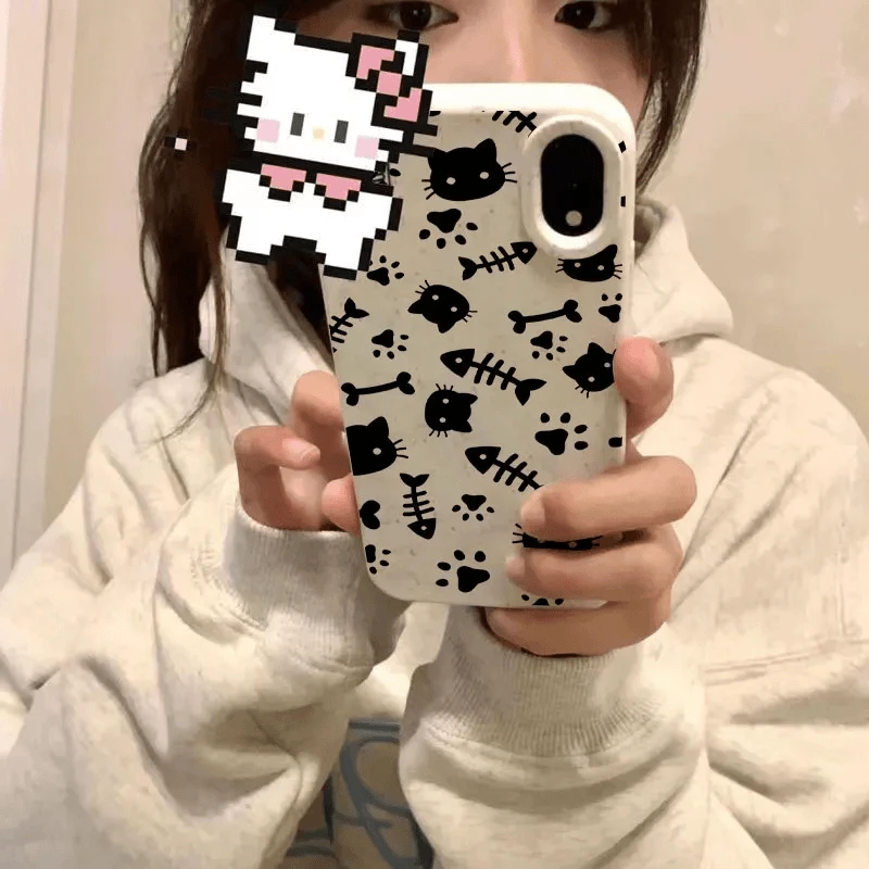 奥菲顿鱼骨头猫咪适用iPhone15promax苹果14手机壳13/12/11小麦壳