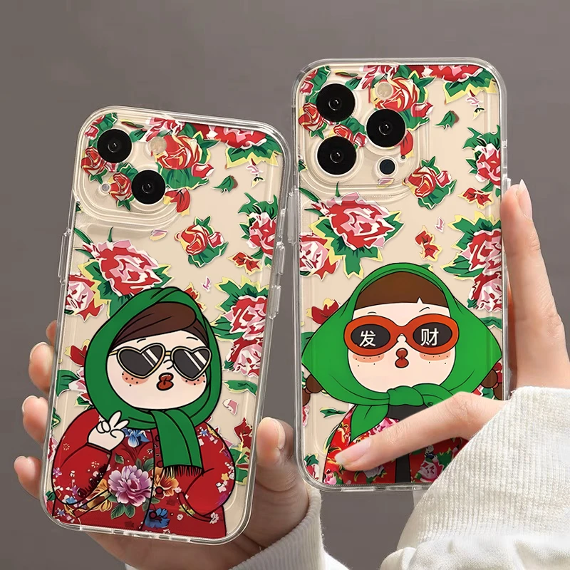 趣味土潮花布女孩适用iphone15/13苹果14手机壳华为vivo小米oppo