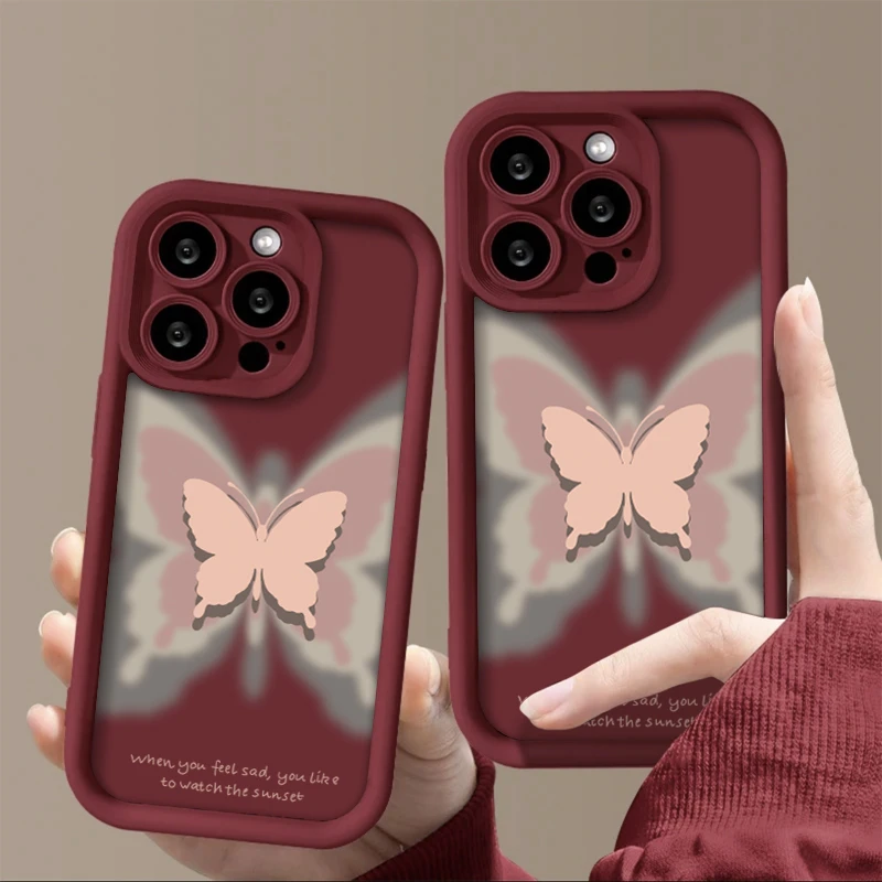 ins粉色晕染蝴蝶适用iphone15/13苹果14pro手机壳华为viv小米oppo
