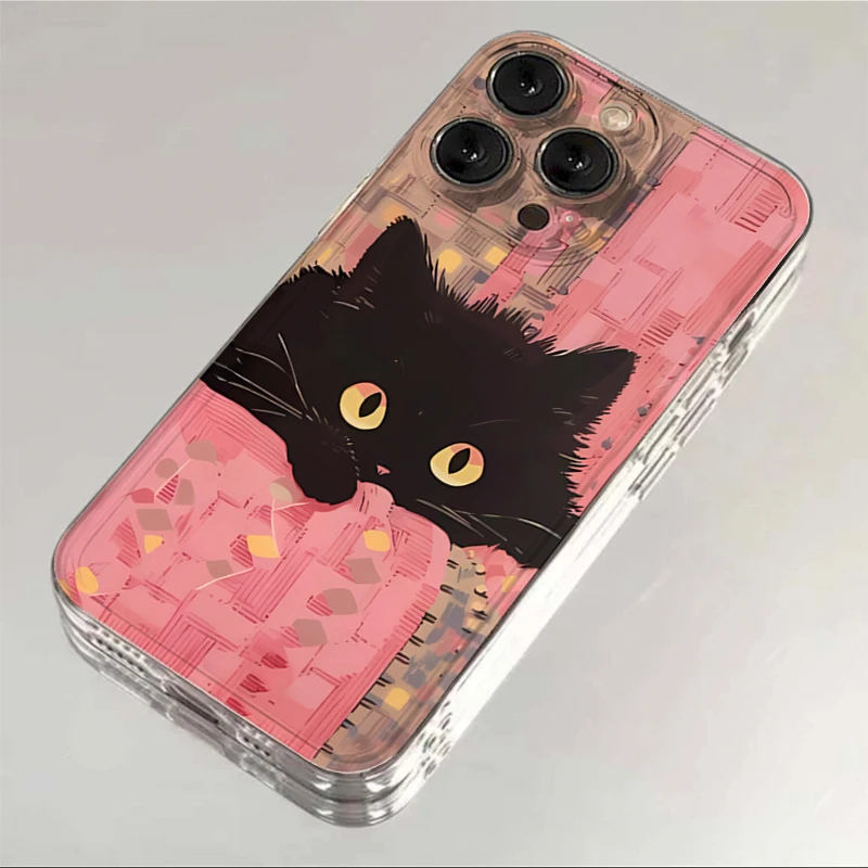 粉色布条黑猫适用iphone15苹果14手机壳13华为vivo小米oppo软12套