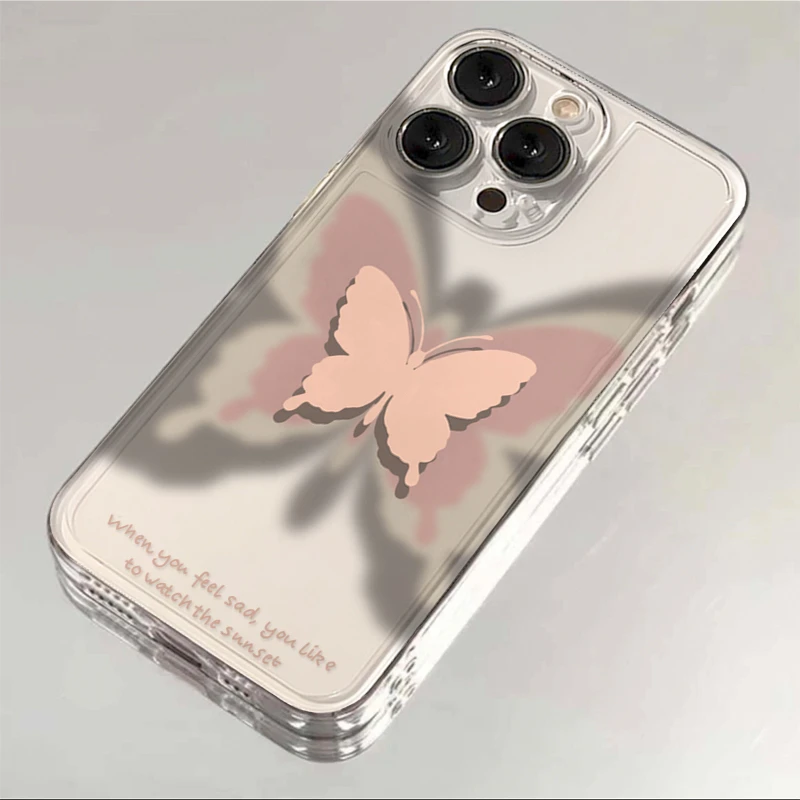 高级晕染粉色蝴蝶适用iphone15苹果14手机壳13华为vivo小米oppo套