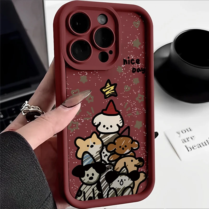 彩绘圣诞星星小狗适用iphone15苹果14手机壳13华为vivo小米oppo套