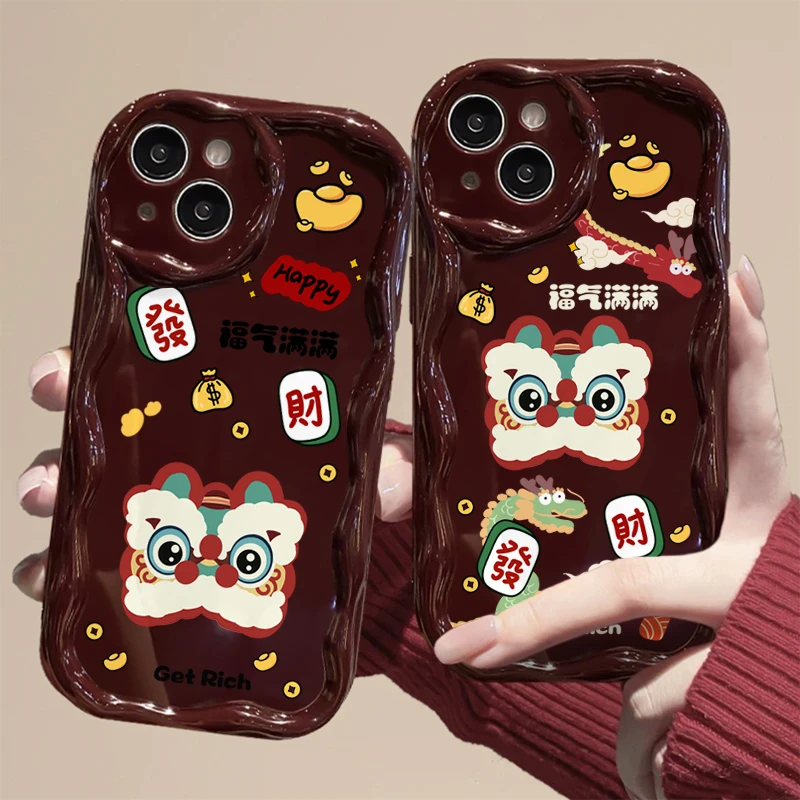 ins新年龙年醒狮适用iphone15/13苹果14手机壳华为vivo小米oppo套