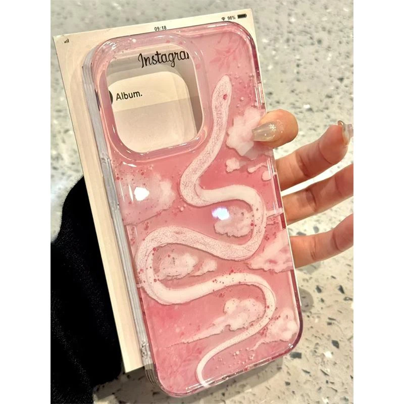 奥菲顿国风粉晕染蛇适用iPhone16冰川15手机壳华为vivo小米oppo套