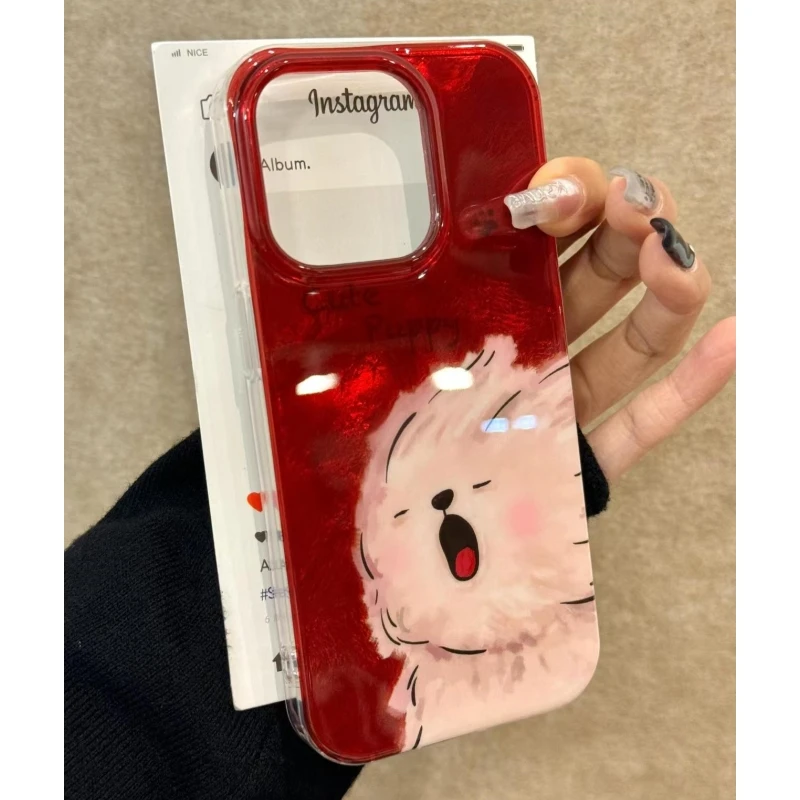 SMBLCE红底风吹小狗适用iPhone16冰川15手机壳华为vivo小米oppo套