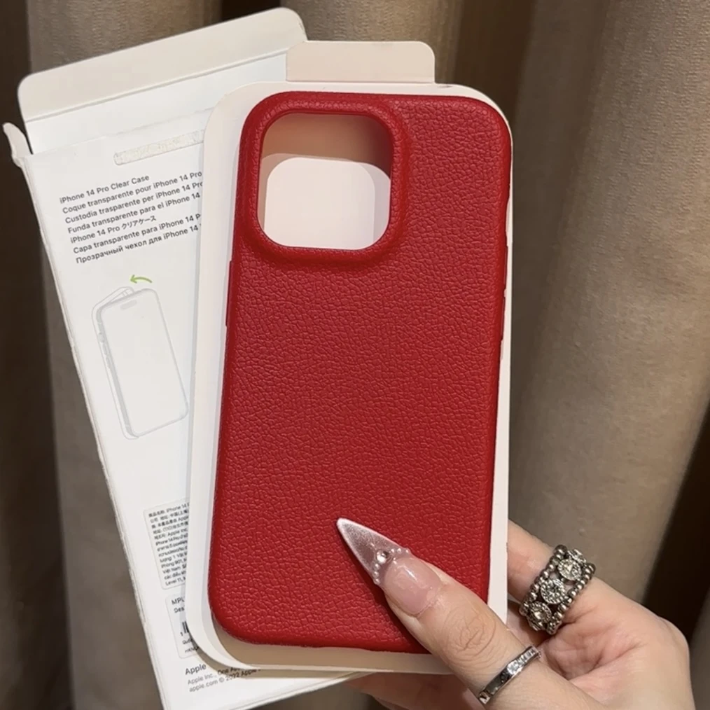 奥菲顿中国红皮革纹适用iPhone16/15promax手机软壳13苹果14/12套