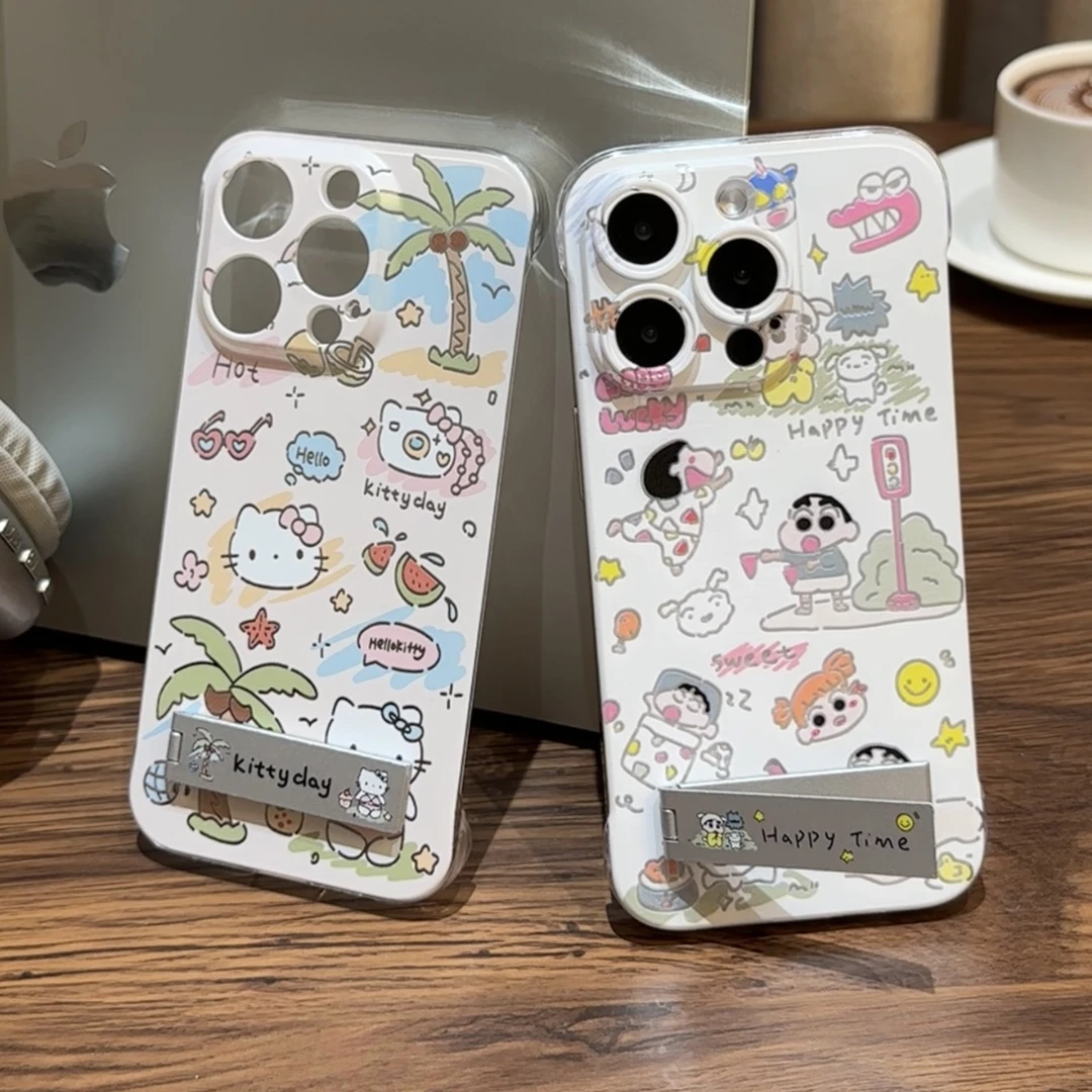 情侣海滩kt小新适用iPhone15手机壳华为vivo小米oppo半包PC硬壳16