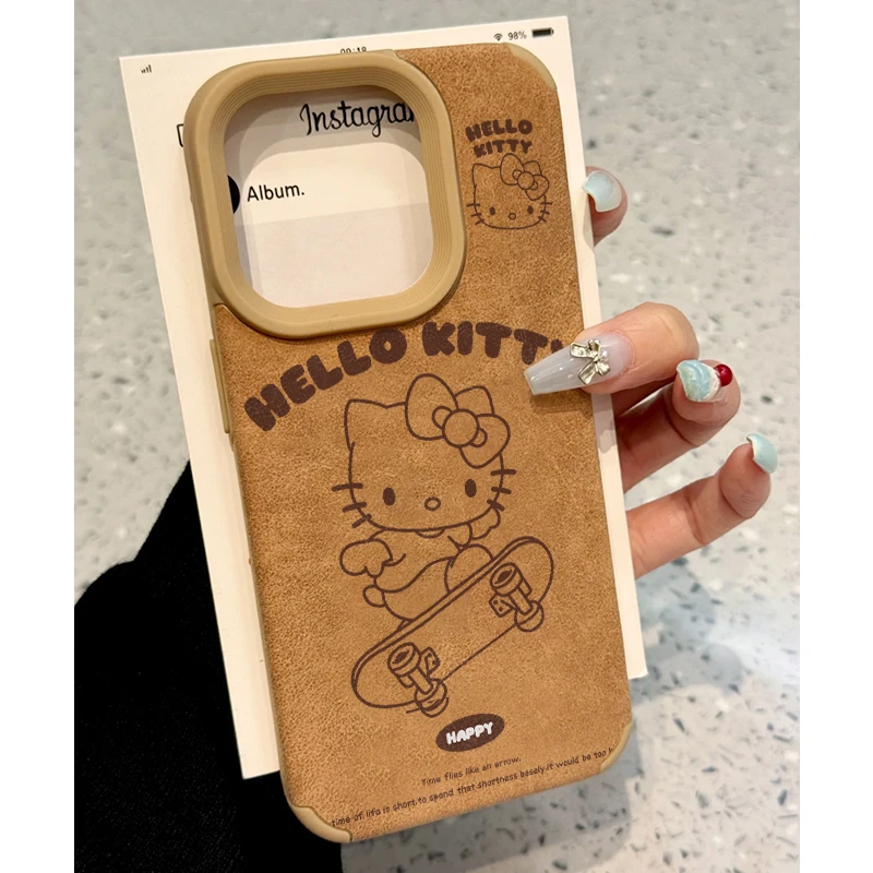 街头滑板凯蒂适用iPhone16/15Pro大孔贴皮苹果14/13/11/12手机壳
