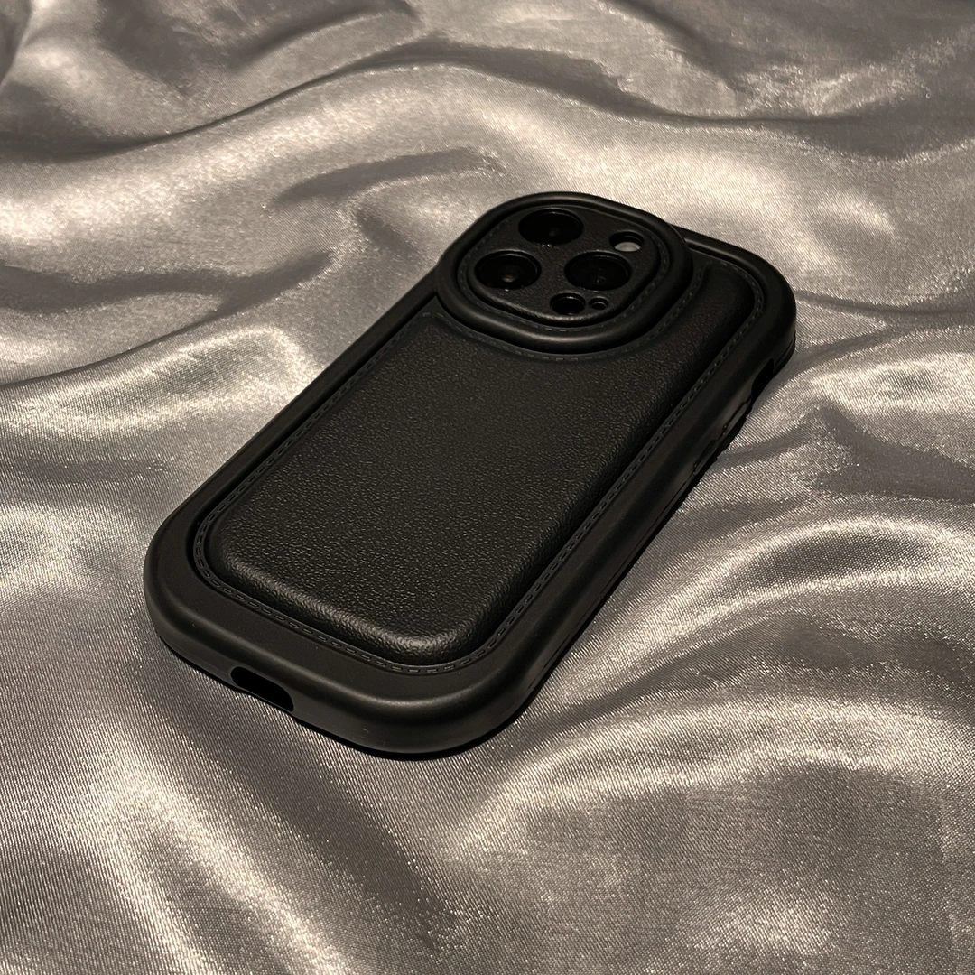 仙朵黑色肤感皮纹适用iPhone15/14promax手机壳11苹果13/12软套