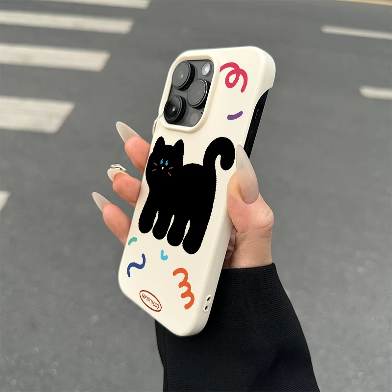 SMBLCE呆萌黑猫适用iPhone15/14promax半包手机壳苹果13/12软套xr