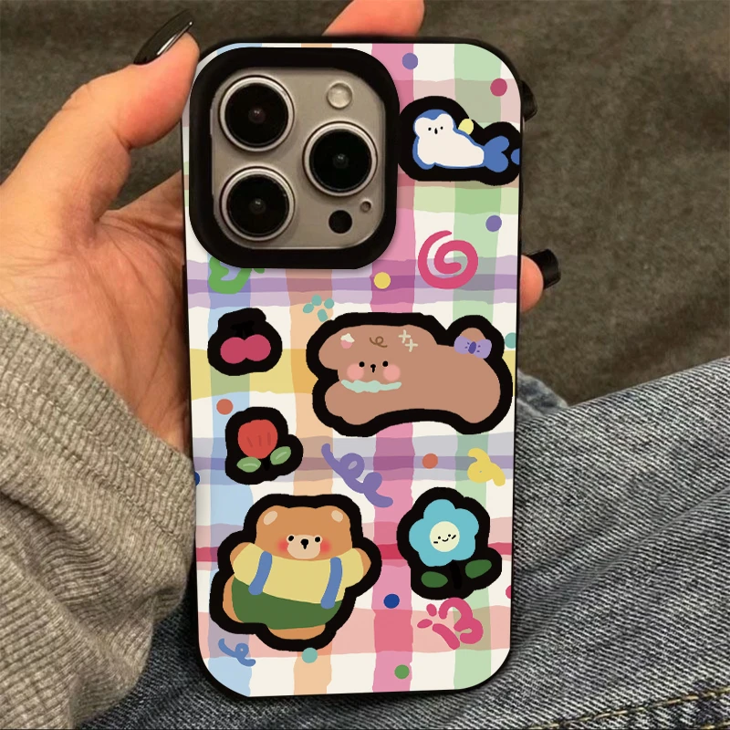 SMBLCE彩色格纹小熊适用iPhone15/14promax果冻手机壳11苹果13/12